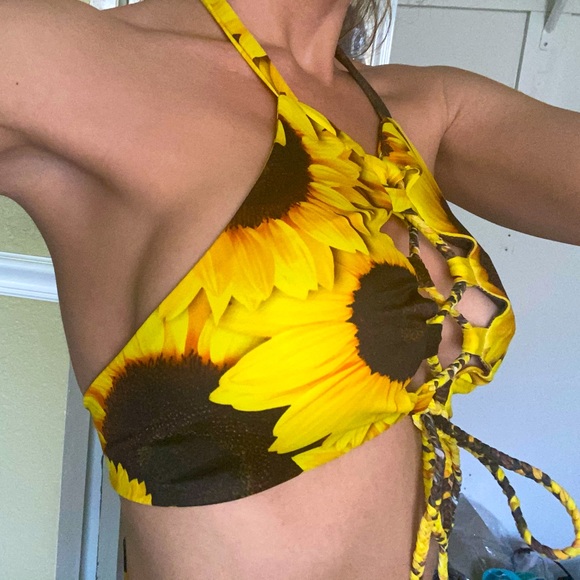 Sunflower halter bikini top by Cheeky Swim Bikinis - Picture 2 of 5